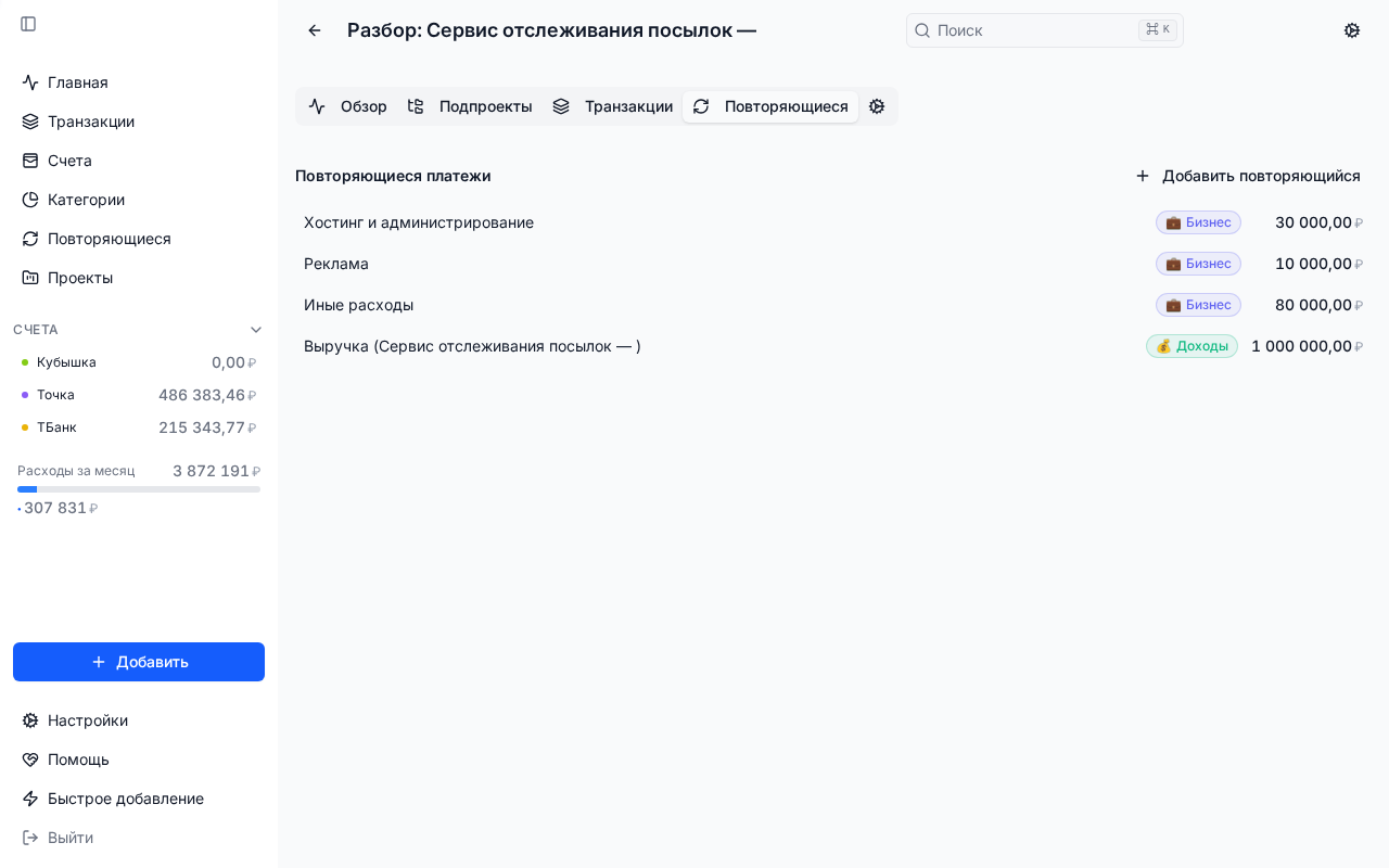 Расходы бизнеса: Сервис отслеживания посылок — 2 сайта, доход 1 000 000 ₽/мес