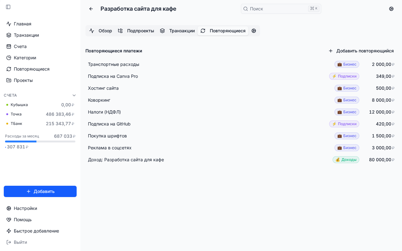 Повторяющиеся платежи — Разработка сайта для кафе