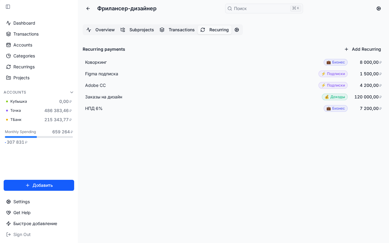 Повторяющиеся платежи дизайнера
